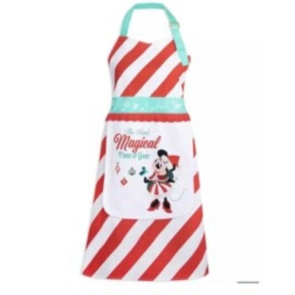 Disney Parks Minnie Mouse Holiday Kitchen Apron Most Wonderful Time of Year NWT